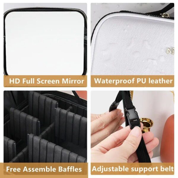 Illuminated LED Cosmetic Case with Mirror - Portable & High-Capacity Makeup Organizer - Image 5